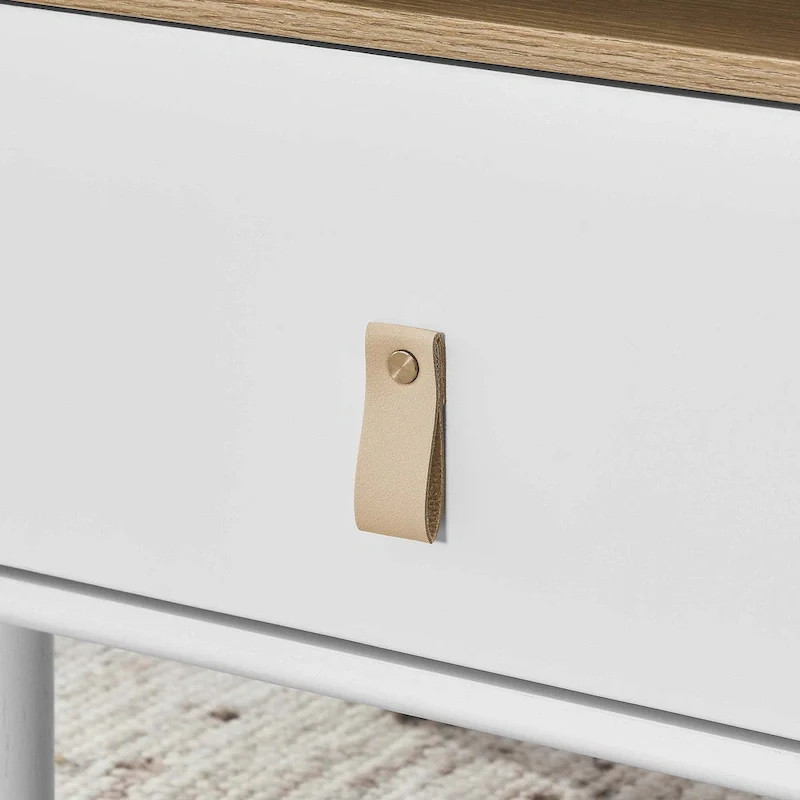 Nightstand - MDF & Solid Wood, 1 Drawer, Open Shelf, Leather Handles, 18.9W x 21.65H, Modern