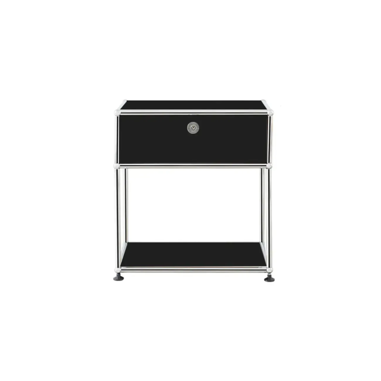 Modern Steel Nightstand with Drawer and Open Shelf