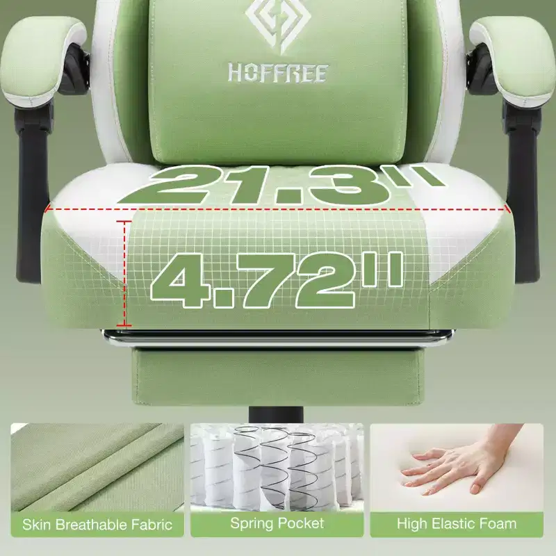 Hoffree Breathable Fabric Massage Gaming Chair Ergonomic Office PC Chair with Footrest & Adjustable
