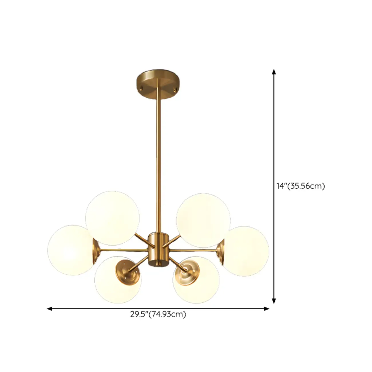 Modern Gold Sputnik Chandelier with White Glass Globe