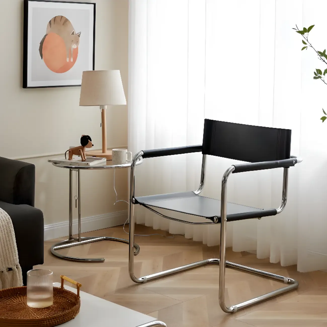 Modern Stainless Steel Open Back Arm Dining Chair