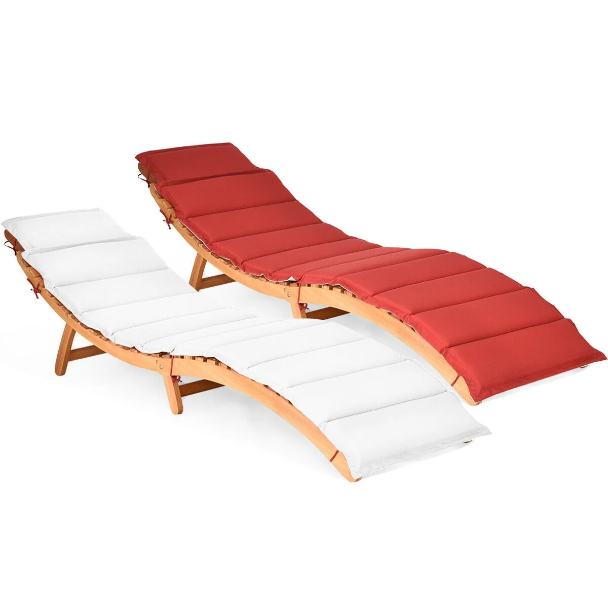 Gymax 2PCS Outdoor Folding Chaise Eucalyptus Lounge Chair w/ - See Details