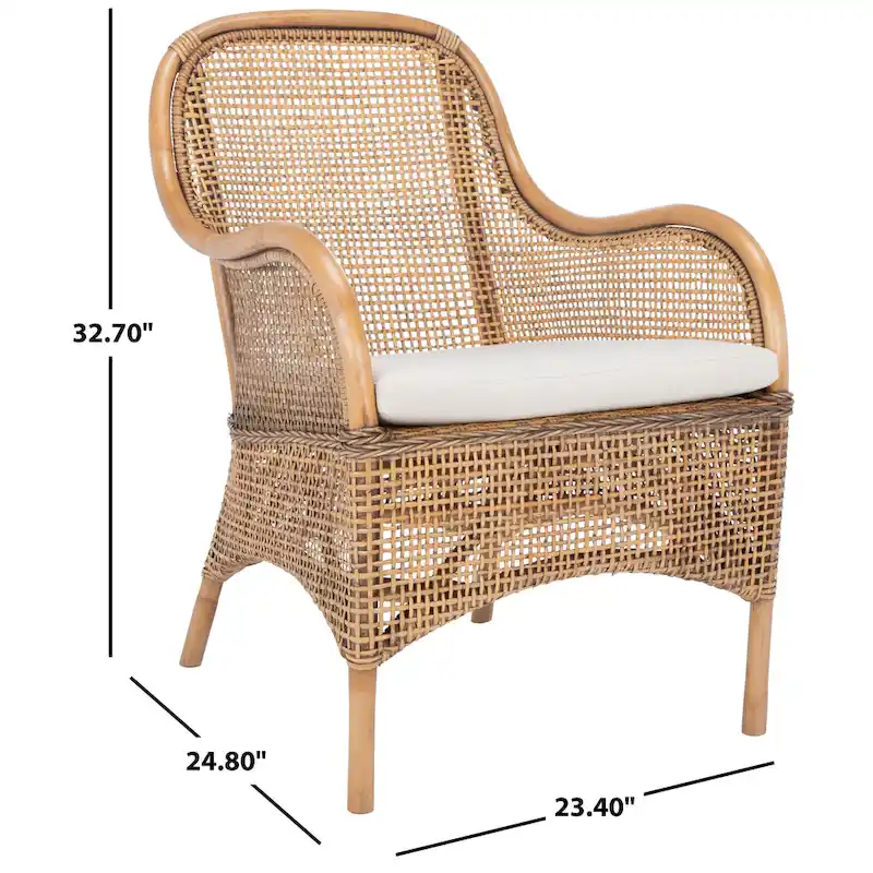 SAFAVIEH Rosalia Coastal Rattan Accent Chair with Cushion - 23.4 W x 24.8 L x 32.7 H - 23Wx25Dx33H