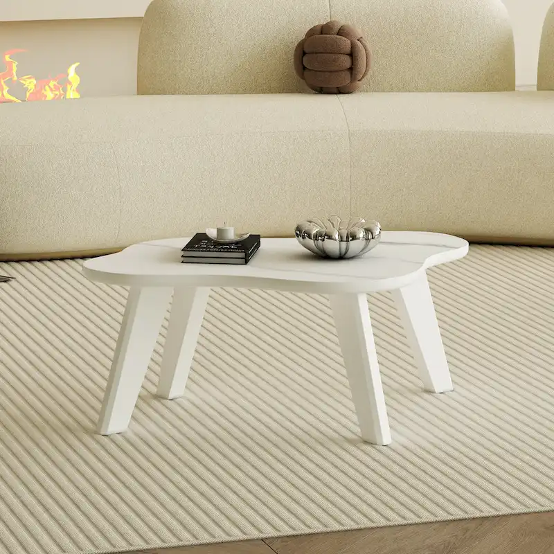 Modern Cloud Shaped White Coffee Table with Solid Wood Legs