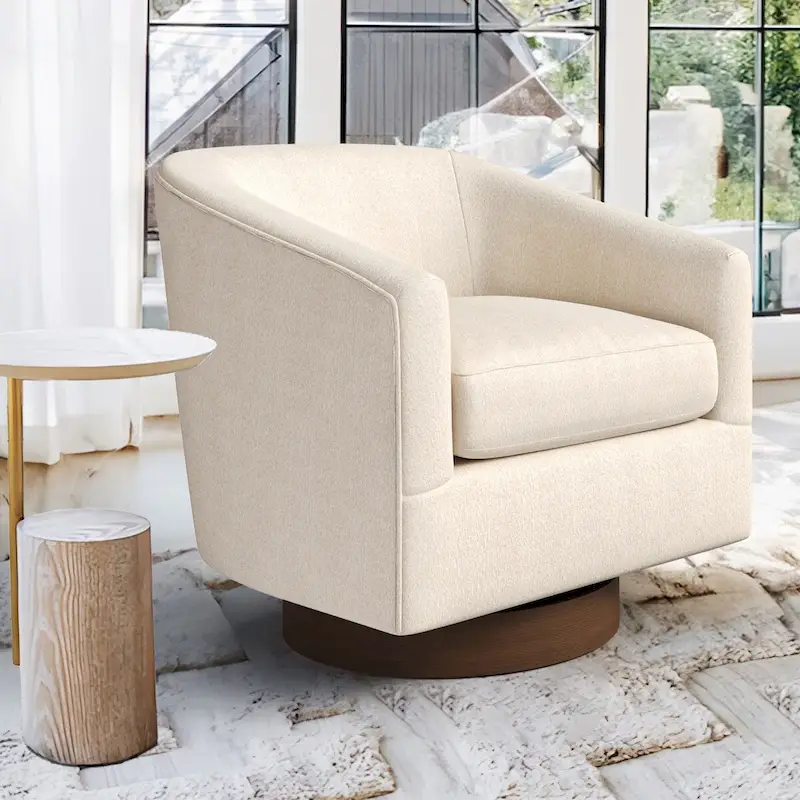 Modern Accent Chair Upholstered Fabric Living Room Swivel Barrel Armchair Wood Frame