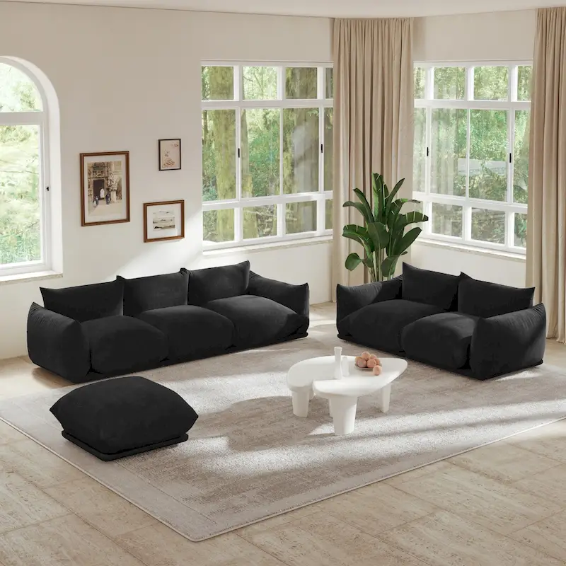 Chenille Fabric Modular Sectional Sofa Set with Ottoman
