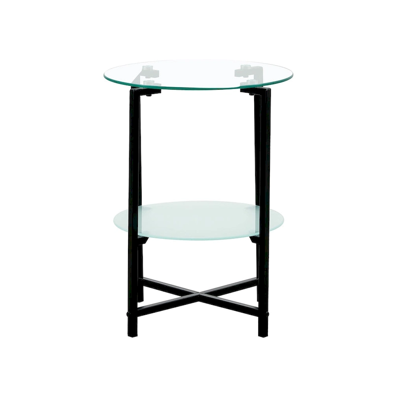 2-layer Round Tempered Glass End Table/Coffee Table with Iron Frame