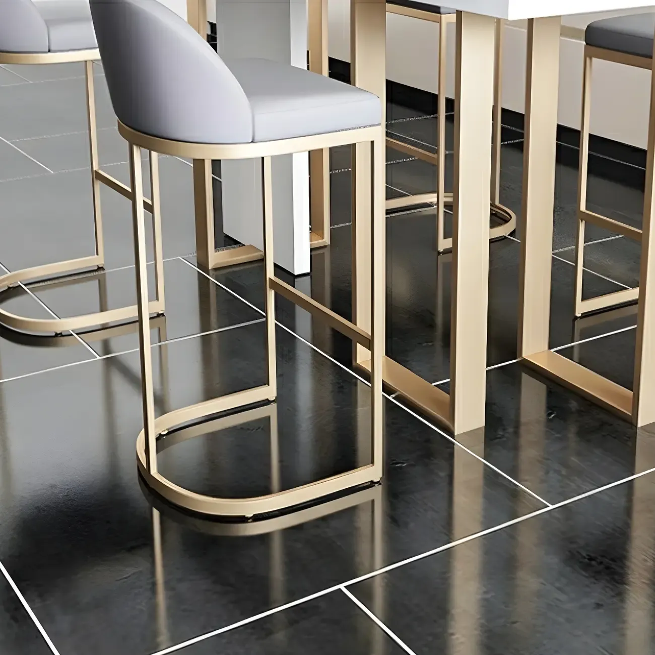 Glam White Faux Marble Gold Legs Bar Tables