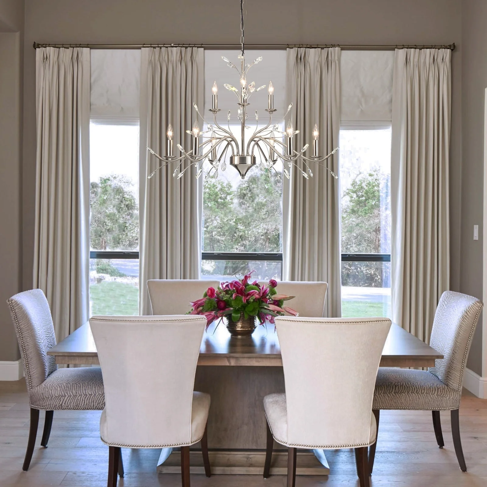 Farmhouse Retro Tree Branch Crystal Chandelier Candle-Style Pendant Light