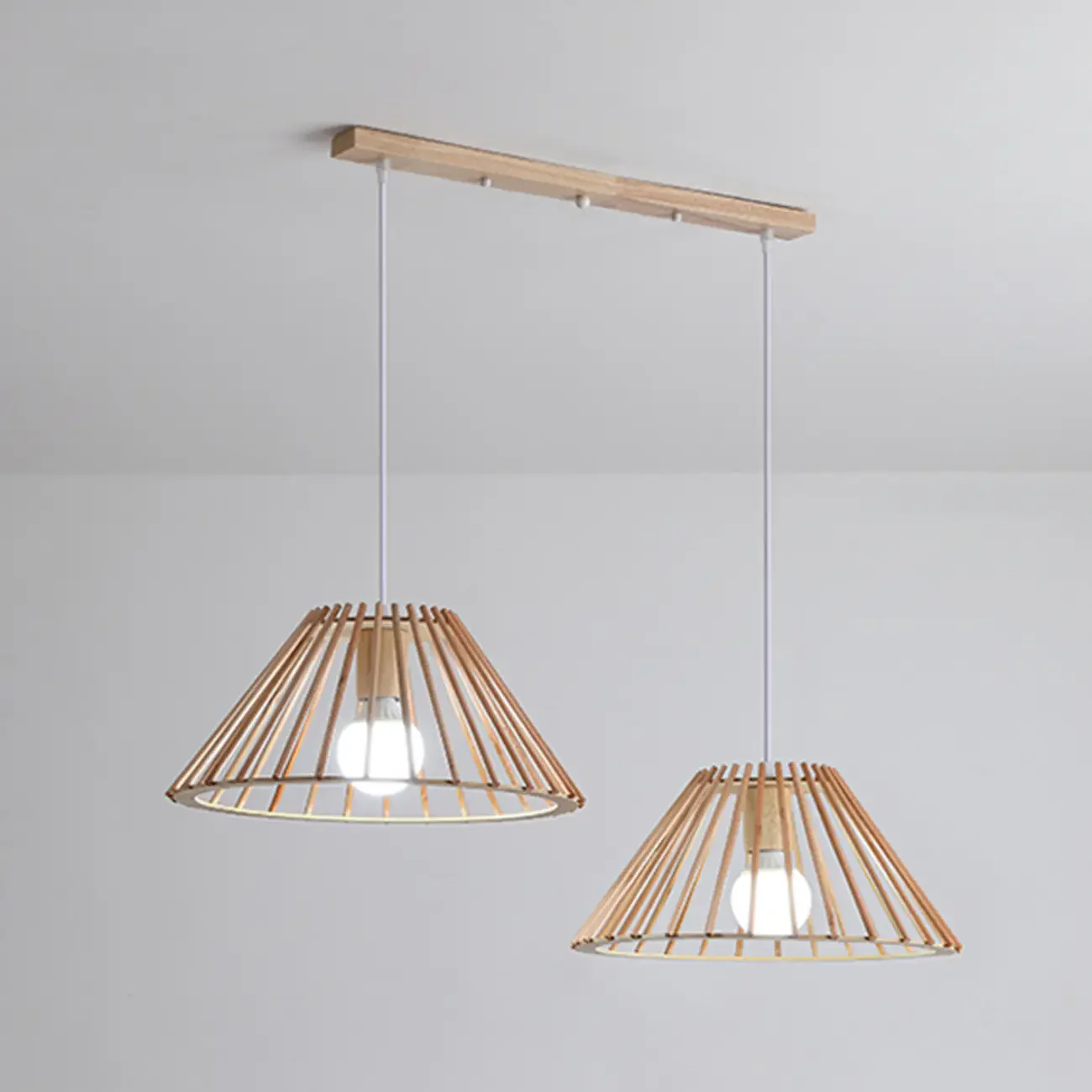 2 Light Natural Wood Polygonal Pendant Light for Kitchen