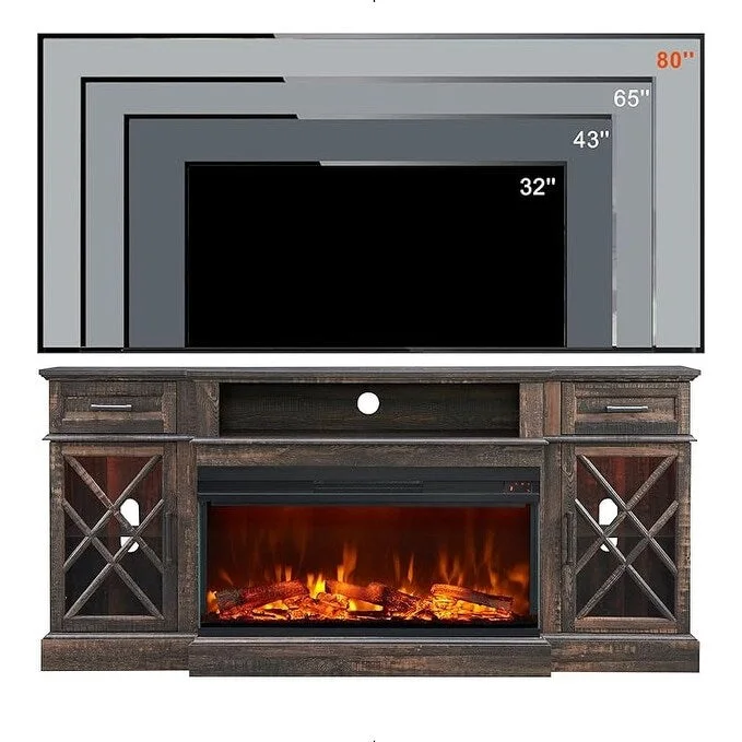 Farmhouse 3-Sided Electric Fireplace TV Stand, Entertainment Center