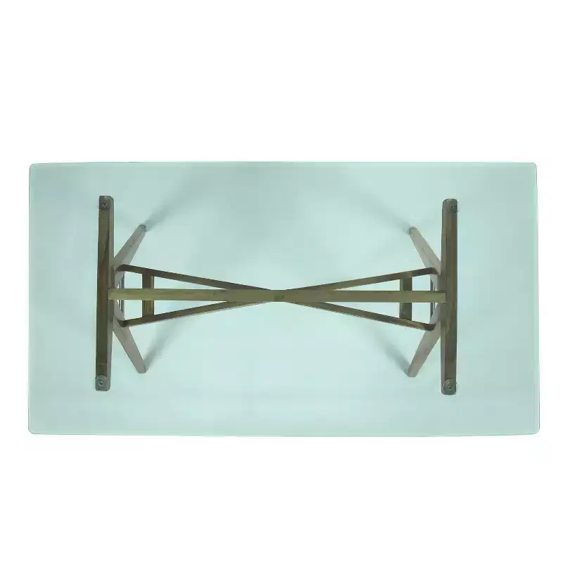 GDFStudio Aviary Mid-Century Modern Glass Top Acacia Wood Desk, Natural/Green