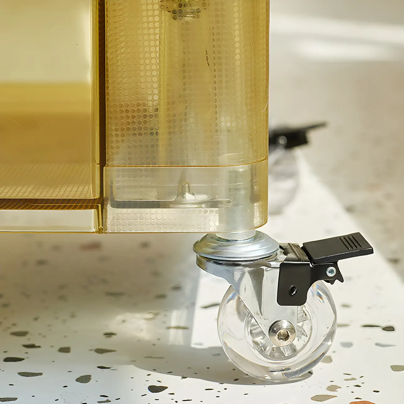 Vibrant Yellow Transparent Nightstand with Drawers and Wheels