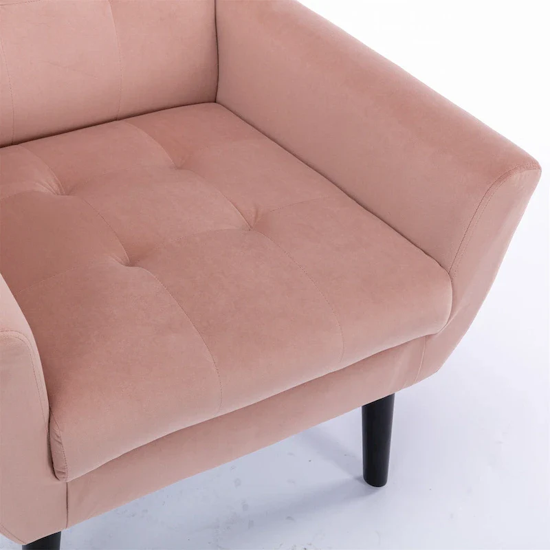 Pink Velvet Modern 29.5 Tufted Accent Chair with Wood Legs