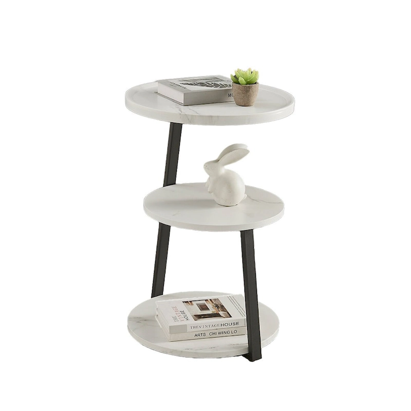 Skylar Round 3-Tier Side Accent Table with Raised Lip Edge Tabletop and Midcentury Modern Metal Asymmetric Pedestal Legs