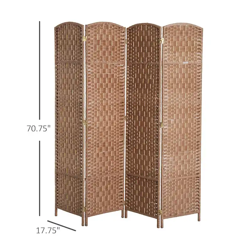 6' Tall Wicker Weave 4 Panel Room Divider Privacy Screen - Natural