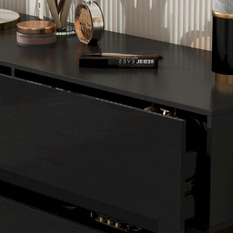 High Glossy Six-Drawer Dresser Chest with Off-Set Design (Black/White)