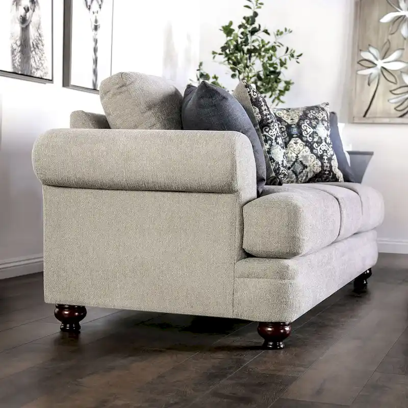 Frane Transitional Beige Chenille Upholstered T-Cushion Sofa by Furniture of America