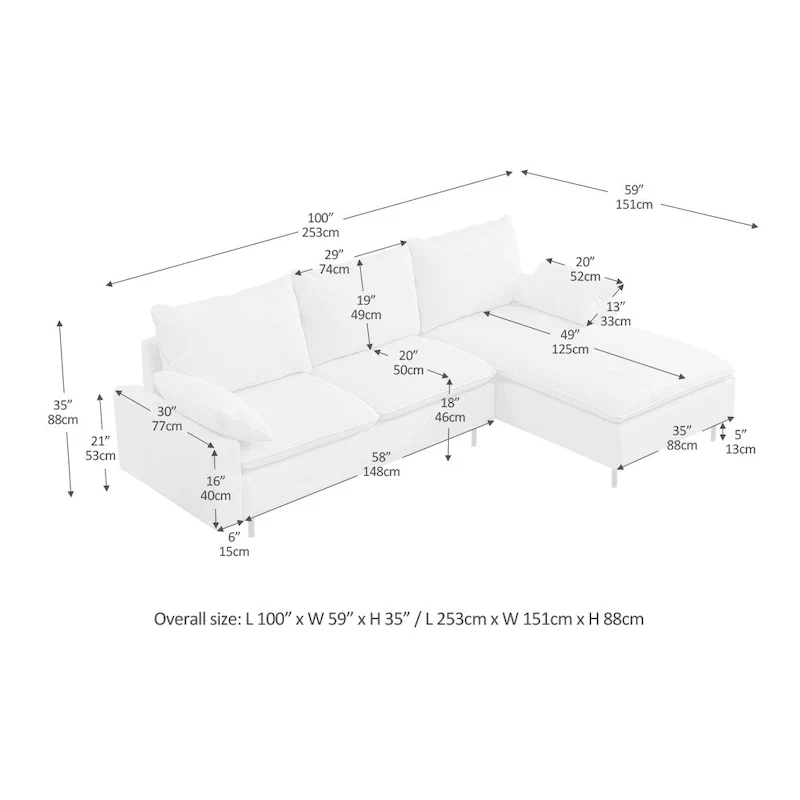 L-Shaped Upholstered Sectional Sofa with Chaise