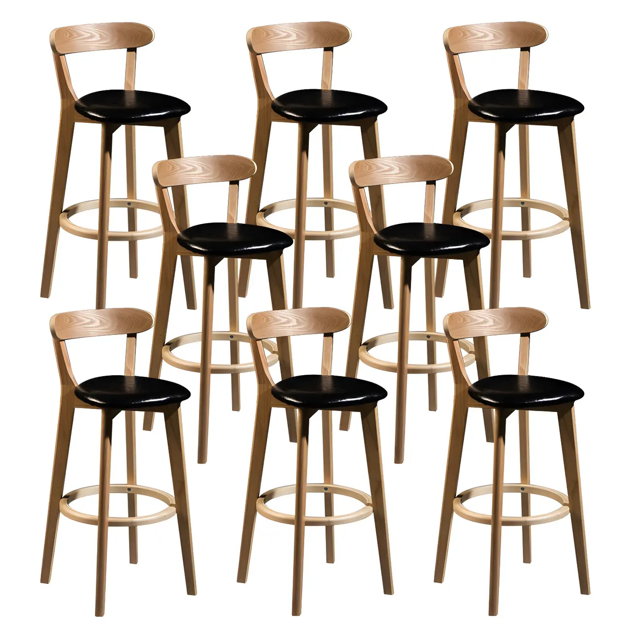Wooden Upholstered Low Back Bar Height Stools Set of 2