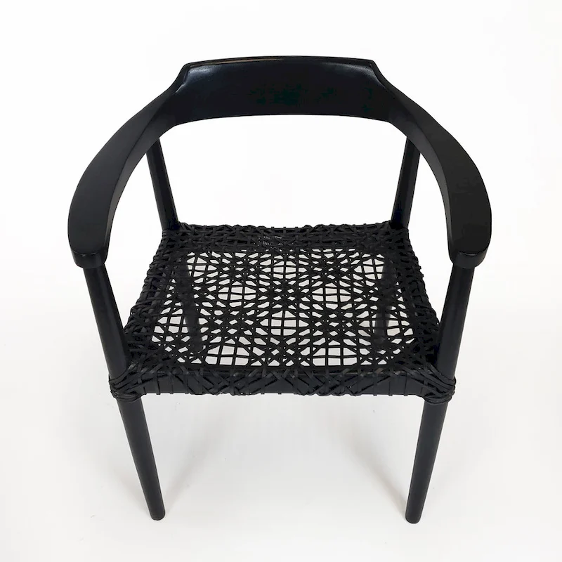 Erline Teak Wood Weaved Leather Seat Accent Chair Armchair