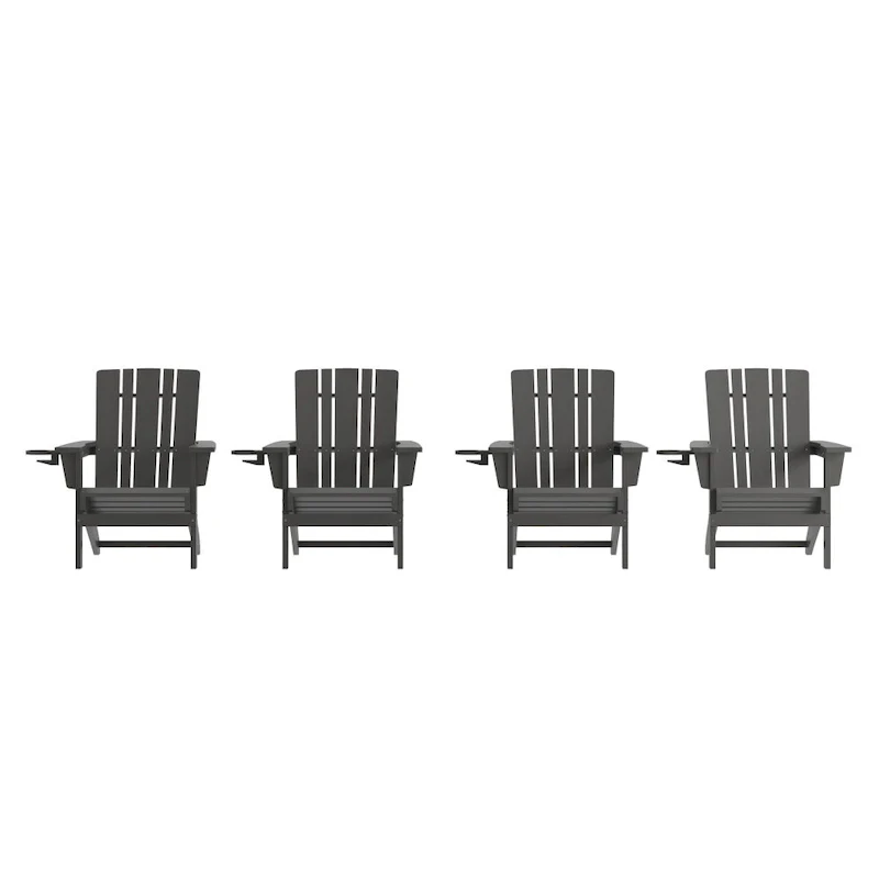 Set of 4 Commercial All-Weather Adirondack Chairs with Cupholders