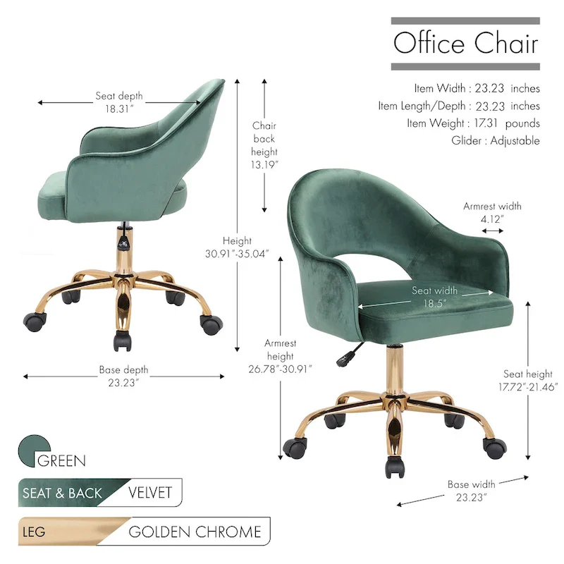 Velvet Swivel Office Chair, Golden Chrome Legs