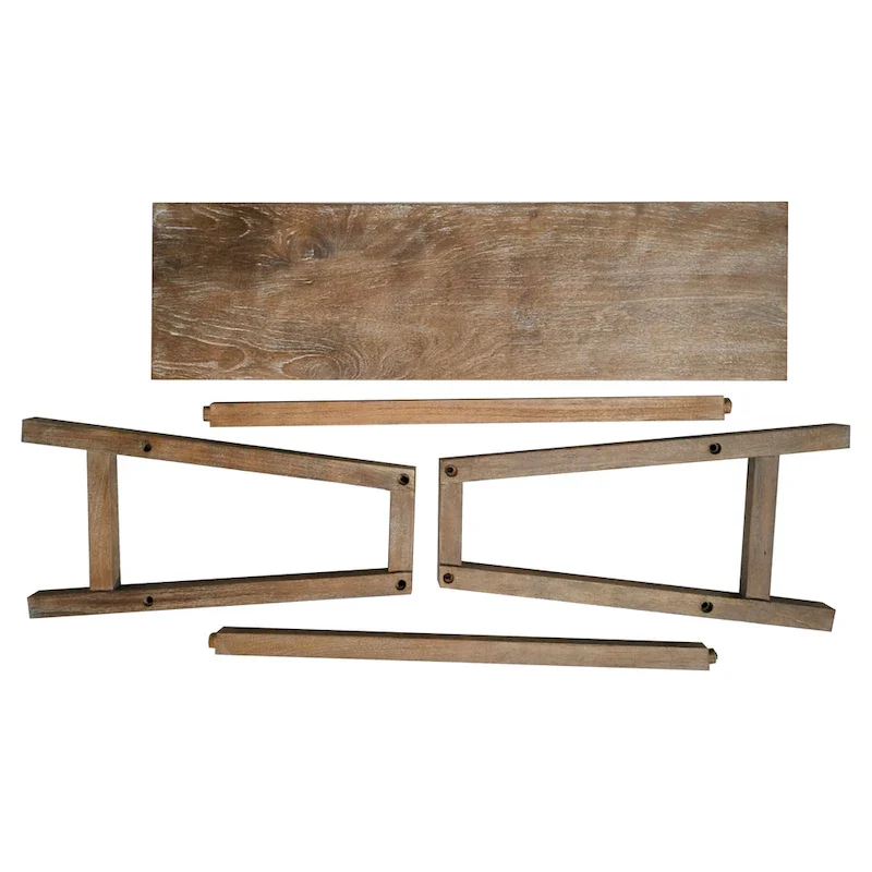 33 Inch Saddle Seat Bench with Angled Frame, Sandblasted Antique Brown Acacia Wood