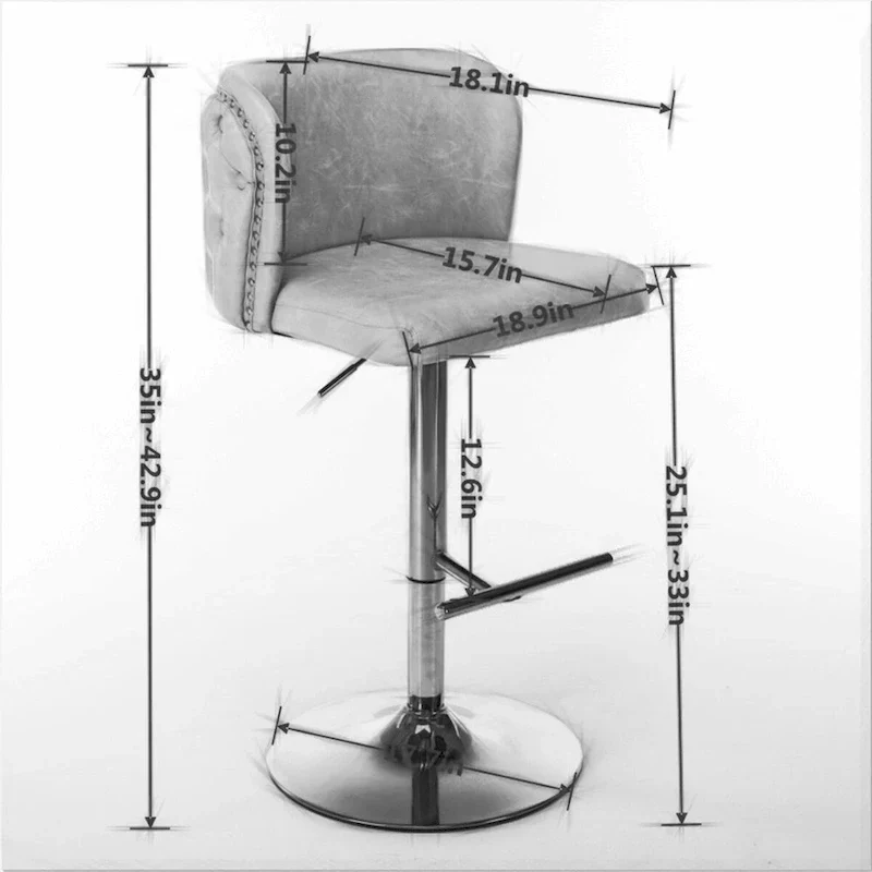Set of 2 Swivel Adjustable Bar Stools with Tufted Back