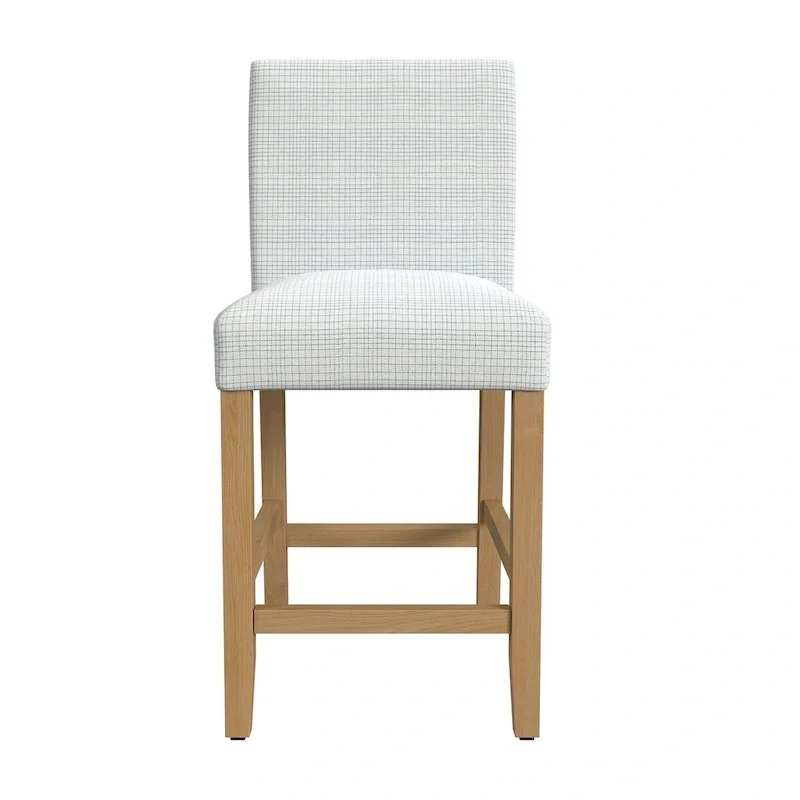Cream Mini Grid / Light Sage Mini Grid Upholstered Low-Back Counter Stool – Single, Counter Height