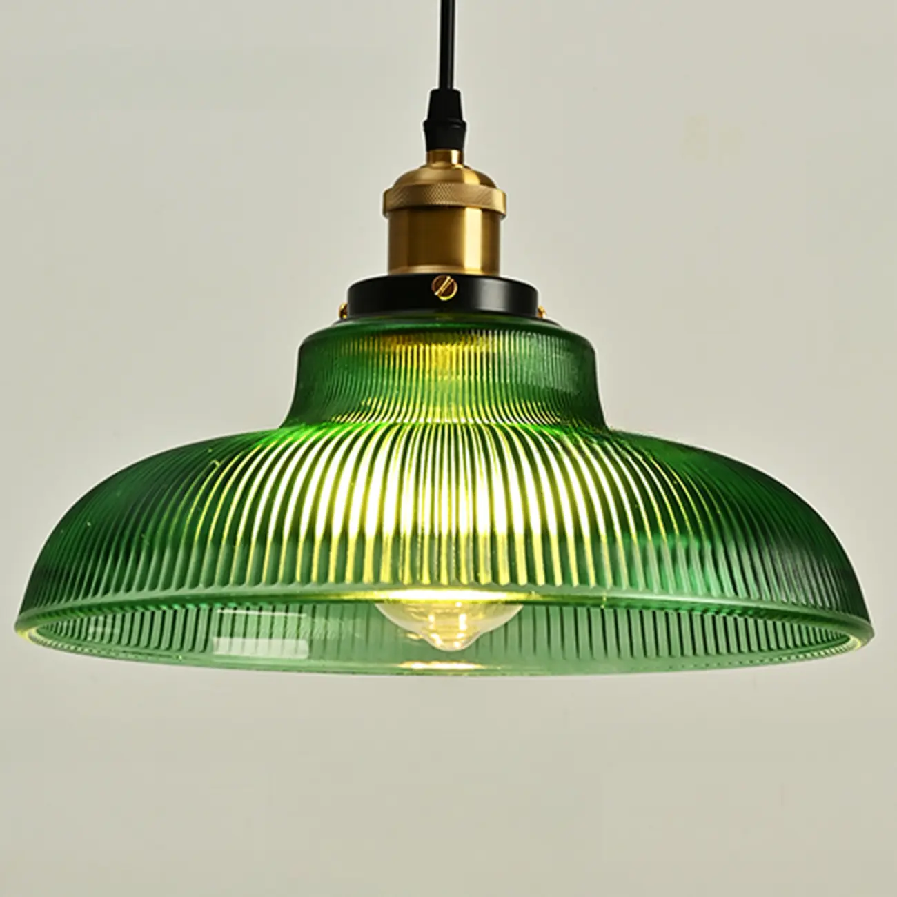 Green Fluted Glass Brass Dome Pendant Light