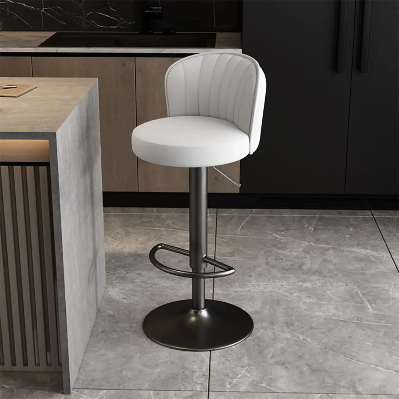 Modern Leather Adjustable Swivel Bar Stools with Back