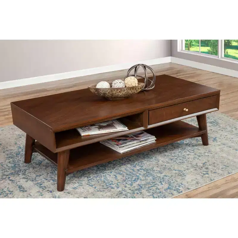 Brown Wood Rectangle Coffee Table, 4-Leg, Seats 2–4