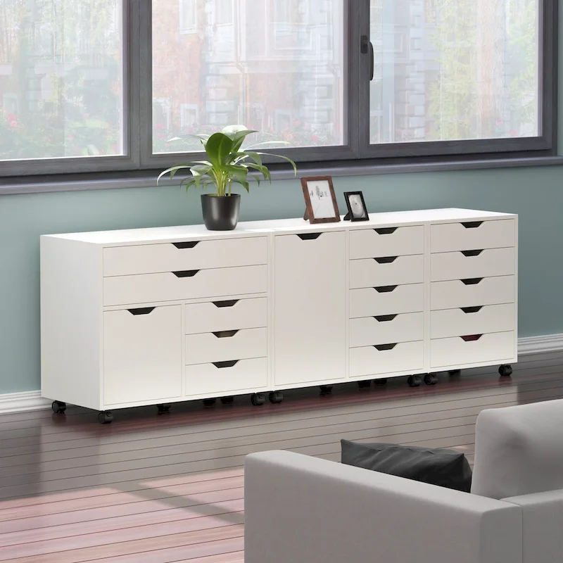 White Mobile Storage Cabinet Set - 3 Piece Multi-Drawer