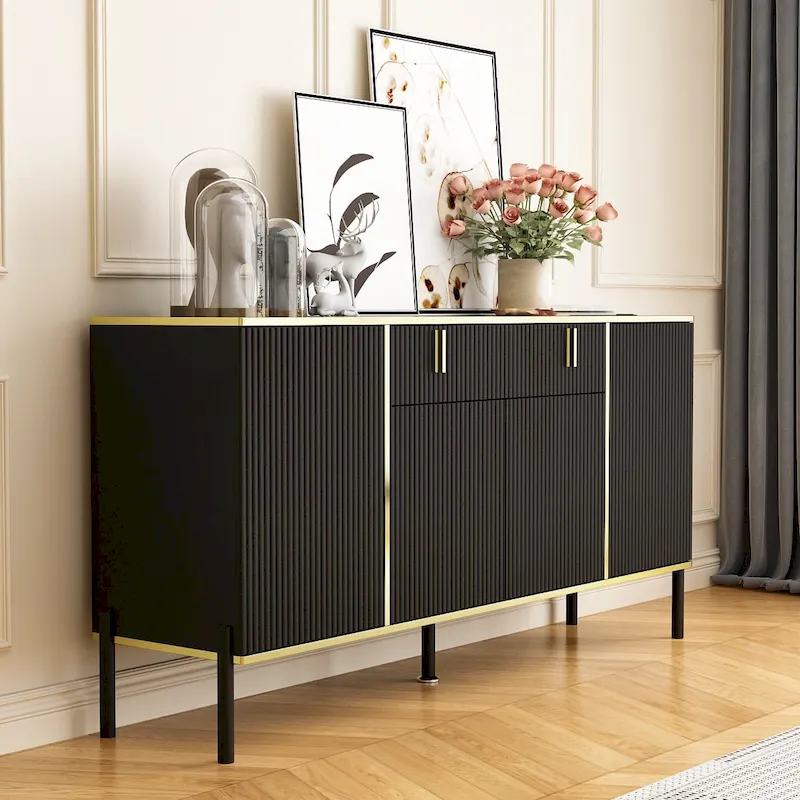 Timechee 4 Doors Kitchen Sideboard 2 Top Drawers Accent Storage Cabinet