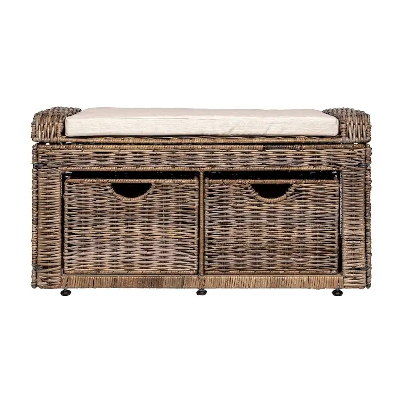 happimess Palermo 34.50 2 Drawer Wicker Storage Bench, Gray