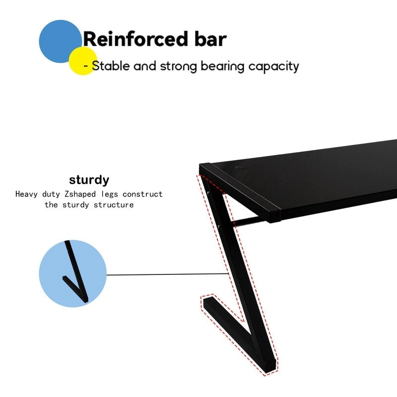 Professional Z-Leg Tempered Glass Gaming and Study Desk with Built-In USB Cable