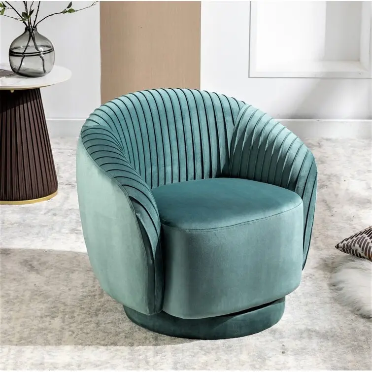 Modern Barrel Swivel Chair with Plush Velvet Upholstery and Smooth 360 Rotation Round Accent One-Seater Sofa