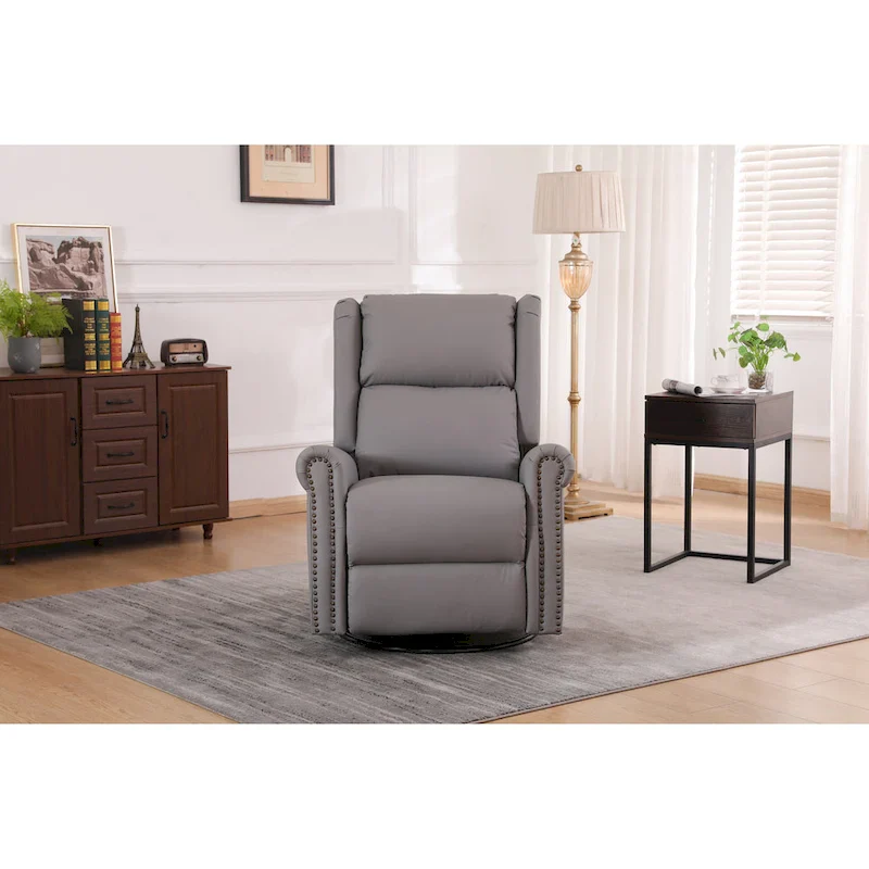 Manual Recliner Chair Fabric Swivel Armchair High Back Lounge Seating with Footrest, Adjustable Backrest and Nailhead Trim