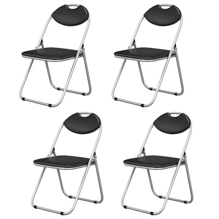 Black Portable Folding Dining Chairs Set with Carrying Handles and U-Shaped Metal Base