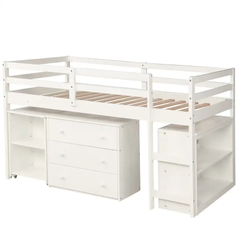 Merax Twin Low Loft Bed with Desk and Cabinet