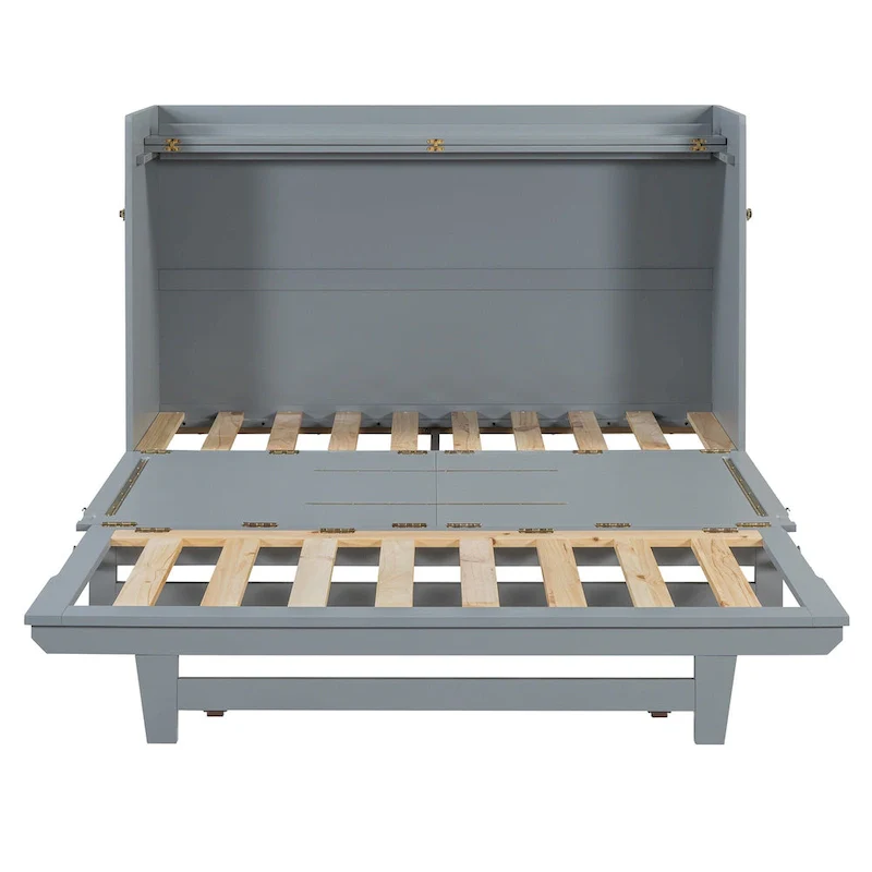 Queen Murphy Bed with Cabinet - White/Gray/Blue