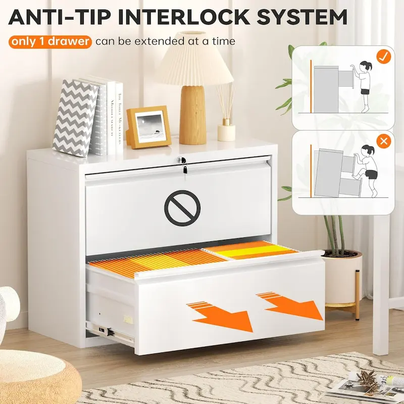 2 Drawer Metal Lateral Filing Cabinet with Lock