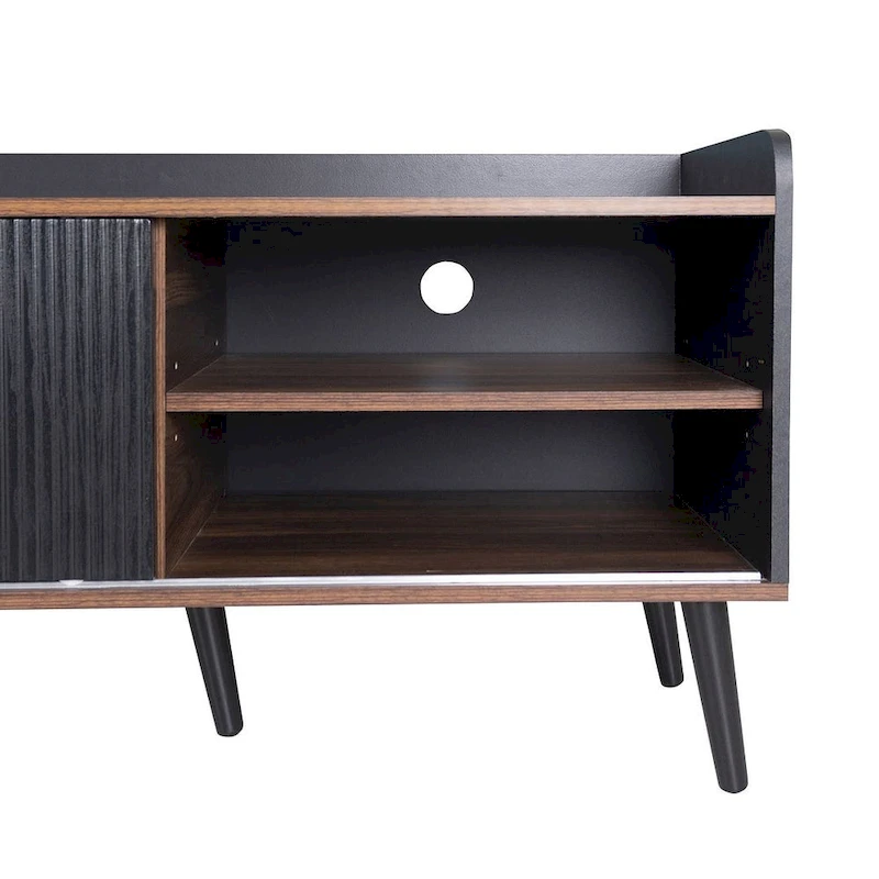 63 Inch Mid Century Modern TV Cabinet Dark Brown Black