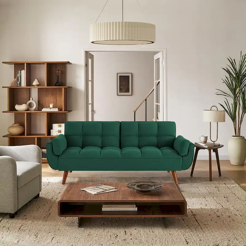 Linen Button-Tufted Loveseat Sofa, Beige/Grey/Black/Green/Yellow, Metal Legs, Seats 2