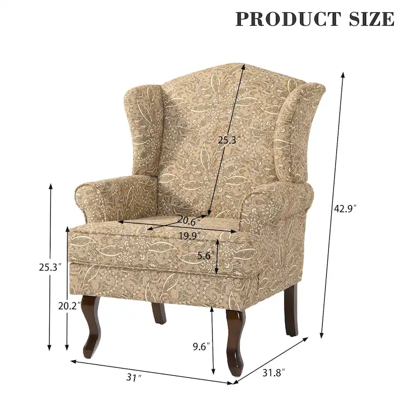 2 Set Traditional Wingback Accent Chairs Upholstered Armchair