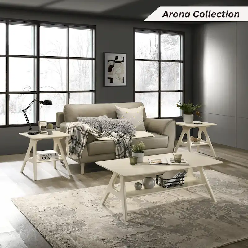 Roundhill Furniture Arona Mid-Century Modern Wood End Table with Shelf