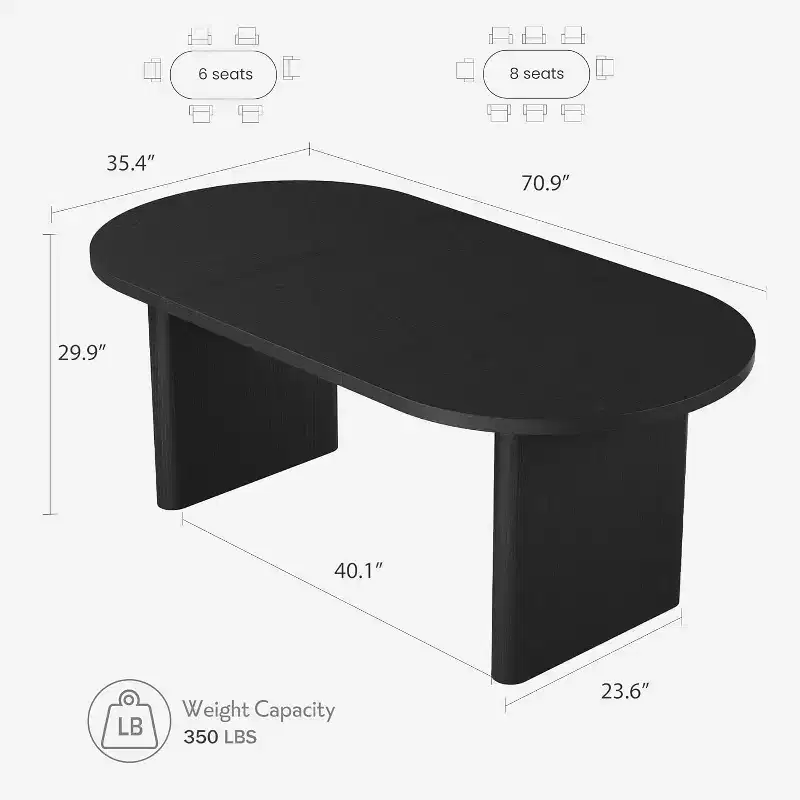 71'' Oval Dining Table for 4-8, Versatile Farmhouse Kitchen & Dining Table, Greating Table for Living Room, Office, Apartment, Black