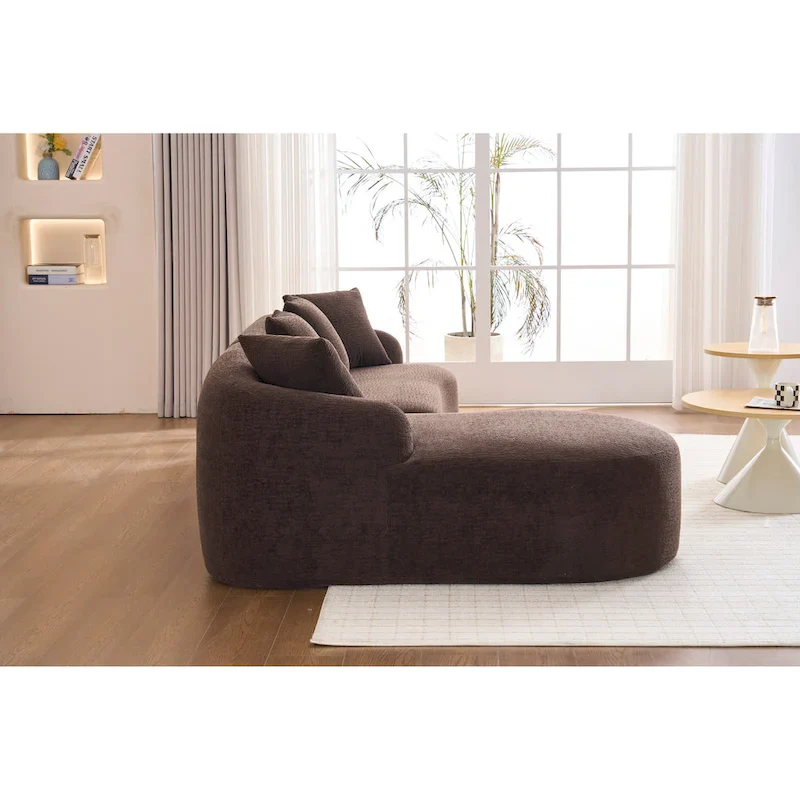 98.4 Chenille L-Shaped 3-Seater Sofa with Chaise Lounge and 4 Pillows