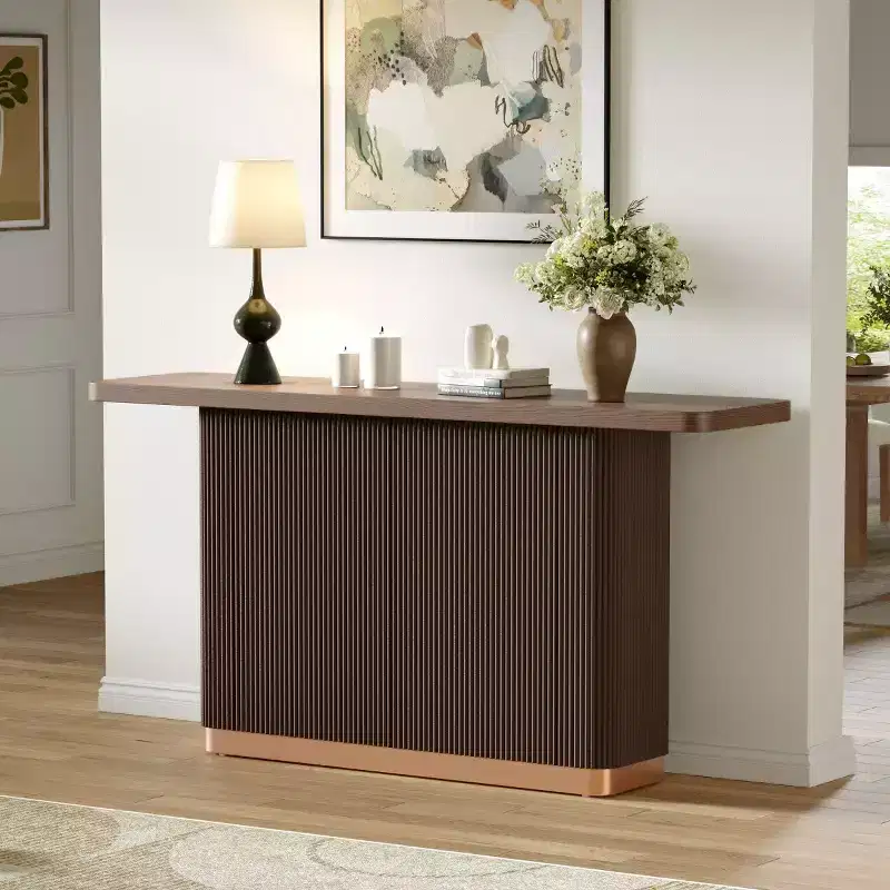 58 Narrow Console Table with Ash Veneer Top, Modern Sofa Table, Entryway Table for Living Room, Hallway, or Foyer-Panipeachy
